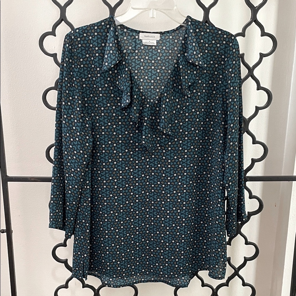 Van Heusen Teal, Grey and Black Polka Dot Top - Woman's Medium